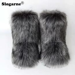 Winter Faux Fur Boots Women Warm Fluffy Snow Luxury Footwear Female Furry Fox Bottes Fashion Shoes 231221