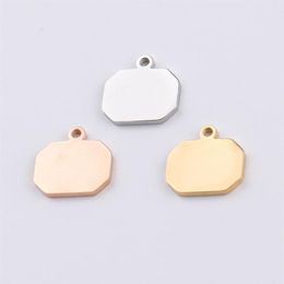 Silver Gold Rose Gold Stainless Steel Blank Rectangle Charm For Engrave Octagon Metal Tag Mirror Polished Whole 20pcs232A