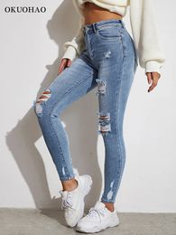 Light Blue Sexy Skinny Women Jeans Stretch Butt Lift Ripped Hole Denim Pants Lady Clothes Girls Tight Trousers Y2K Streetwear 231221