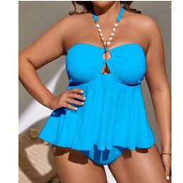 Women's Swimwear 2024 Sexy Plus Size Hollow Out Women High Waist Swimsuit Solid Tankini Two Pieces Bathing Suit Female Beachwear