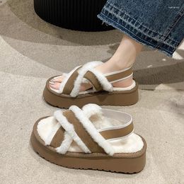 Slippers Women's Slipper Winter Warm Short Plush Platform Female Shoes Open Toe Flat With Casual Comfortable Solid Colour Women