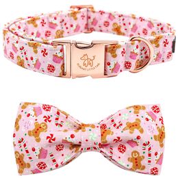 Elegant little tail Dog Collar with Bow Christmas Gingerbread Man Boy Girl Bowtie Pet Gift Adjustable 231221