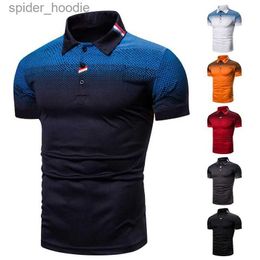 Men's Polos 2023 Brand New Men's Casual T-Shirt 3D Digital Print Gradient Color Lapel Men Tees Shirt Short-Sled Man Shirts L231222