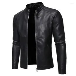 Men's Jackets 2023 Autumn Casual Fashion Stand Collar Slim PU Leather Jacket Solid Color Men Anti-wind 5XL