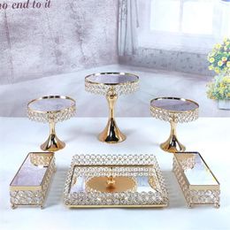 Dishes & Plates 6PCS Gold Mirror Metal Round Cake Stand Wedding Birthday Party Dessert Cupcake Pedestal Display Plate Home Decor296e