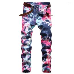 Men's Jeans Multicolor Fashion Casual Trousers Red Blue Plaid Denim Pants Vintage Worn-out 28-36 38 40 42