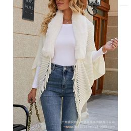 Women's Knits Y2K INS Clothes Women Sexy Long Batwing Sleeve Knitted Cardigan Sweater With Tassel Autumn Winter Elegant Fur Collar Shawl Top