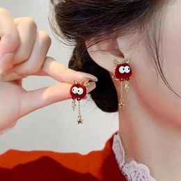 Dangle Earrings Chinese Year Dragon For Women Red Color Good Luck Lovely Cartoon Pearl Tassel Earring Party Banquet Jewelry