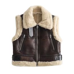 Women's Vests 2023 Autumn/Winter New Women's Casual Sleeveless Polo Neck Zipper with Brushed Fleece Panel Double sided Short Vest Top J231222