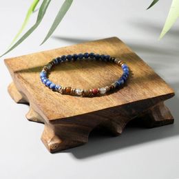 Strand OAIITE 4mm Blue Dot Stone Bracelet Men's Stretch Natural Yellow Tiger Eye Agate Good Luck Women's Yoga Jewellery