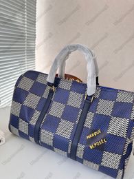 Designer Bag Outdoor Travel Bag Plaid Classic bag Blue Letters Ladies Men Shoulder Handbag Genuine Leather Large Capacity Size 45cm