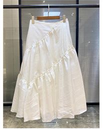 Skirts 2023 Spring And Summer Temperament A-line White Half-body Skirt Mid-length High Waist Splicing Half