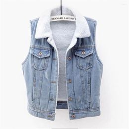 Women's Vests Spring Women Vest Fashion Denim Jacket Sleeveless Thick Wool Warm Outerwear Cardigans Waistcoat Femmale Gilet Fall