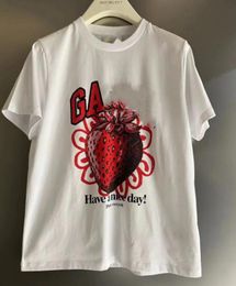 2024 Summer new styles ga Nni Womens short sleeves fashion white t-shirt Print strawberry love world Casual slim fit nice day T shirt tees