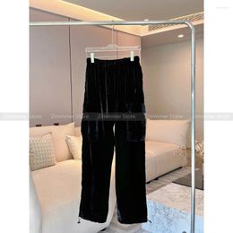 Women's Pants Black Velvet Workwear Elastic Waist Casual Trousers Women 23 Autumn And Winter Hundreds Of Thin Wide-leg