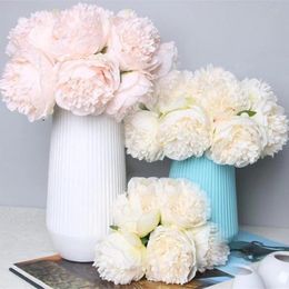 Wreaths Decorative Flowers & Wreaths 5pcs Big Peony Artificial Silk Flower Wedding Bouquet Decor White Home Display Fake Pack Heart Pink R