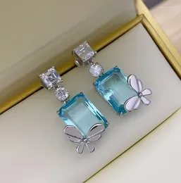 Dangle Earrings 2023 S925 Sterling Silver Jewelry Butterfly Female Aquamarine Zircon Fashion Wholesale