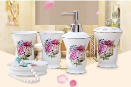 Set White and Balck Colours Ceramic Bathroom Accessories Elegant 5 Pieces Bathroom sets 1 soap bottle+1 soap dish +1toothbrush holder+2