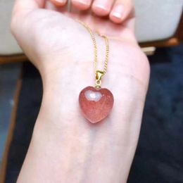 Pendants Natural Strawberry Crystal Heart Pendant Necklace For Women Girls Charm Healing Gemstone Love Clavicle Chain