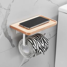 SARIHOSY Wooden Toilet Paper Holder Bathroom Wall Mount WC Phone Shelf Storage Towel Roll Accessories 231221