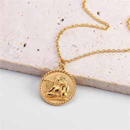 Pendant Necklaces Cupid Charm Cherub Necklace Medallion Guardian Angel Choker Religious Jewellery Vintage Coin For Women Men