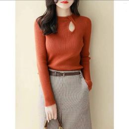 Women's Sweaters Long Sleeved Knitted Sweater Autumn And Winter 2023 Western-style Fashion Half High Round Neckline Tie Slim Fit Bottom Top