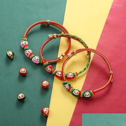 Charm Bracelets Chinese Traditional Ethnic Style Colorf Rope Alloy Hand-Woven Thread Childrens Baby Adt Red Bracelet Drop Delivery Dhnpk