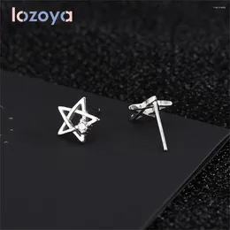 Stud Earrings Lozoya Modern Women's 925 Sterling Silver Pentagram Zircon Plunge Design Fine Jewellery Accessories Piercing