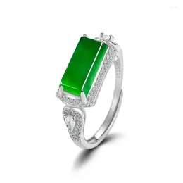 Cluster Rings S925 Silver Natural A Goods Jade Sun Green Saddle Ring Jadeite Fashion Women's Jewellery Adjustable Drop