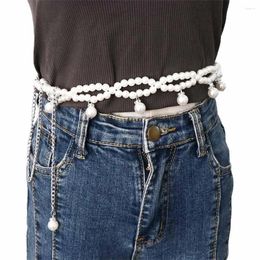 Belts Elegant Trouser Decoration Jeans Beaded Thin Pearl Waist Chain Tassel Women Waistbands Dress