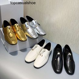 The Row TR Shoes Two Wear Casual Leather Four Seasons Big Pearl Dongguan High Quality Single Shoes Thick Heels Non Wear Feet Lefu Shoes