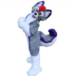 2024 New Grey Huksy Dog Mascot Costumes Halloween Cartoon Character Outfit Suit Xmas Outdoor Party Festival Dress Promotional Advertising Clothings