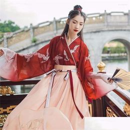 Stage Wear Hanfu Chinese Style Women Traditional Dance Dress Female Fairy Cosplay Costume Red Halloween Clothing Drop Delivery Apparel Dhmjm