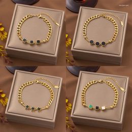 Charm Bracelets Simple Geometric Square Star Cuba Chain Stainless Steel Link Wrist Women Girls Jewellery