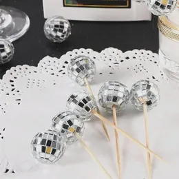 Party Decoration 12 Pcs Disco Cake Sign Ball Pick Decorations Mini Paper Cups Insert Card Inset Decorative Wood Glass Favor Wedding