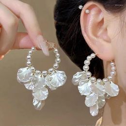 Hoop Earrings Japan Korean Pearl Circle Acrylic Petal Flower For Women Fashion Jewellery Statement Earings Holidays Accessories