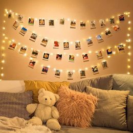 Luz De Clip De Fotos, Fairy String Lights With 100 Led String 40 Wooden Clips For Hanging Pictures For Bedroom, Party Lights, Wall Christmas & Halloween Decorations