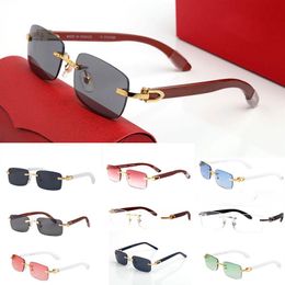 france Famous Brand Sunglasses Men Glass Rimless carving gold Wooden Bamboo Legs Buffalo Horn Natural Sun glasses occhiali lunette280d