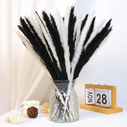 Decorative Flowers Pampas Grass Bouquet 30PCS(White 15PCS Black 15PCS) Reed Dried Plant Set For Home Wedding Decor And Gifting