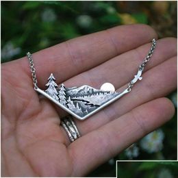 Pendant Necklaces Wandering River Mountain Valley Sunset Nature Necklace Sier Plated Charm Chain Women Female Jewellery Gifts Drop Del Dhvez