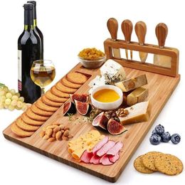 Bamboo Cheese Board Knife Slicer Fork Scoop Cut Kitchen Cooking Tools Cutting Wood Cheeses Boards 231221