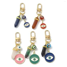 Keychains 10pcs Hexagonal Prism Stone Coloured Glaze Eye Beads Charms Keychain For Women Men Turkish Evil Bag Keyring Jewellery
