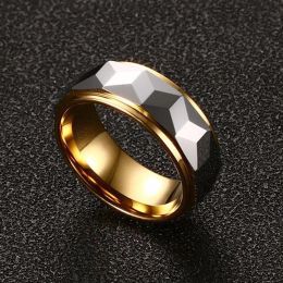 Tungsten 14k Yellow Gold Rings,Multi-Faceted Prism Ring for Men Wedding Band 8MM Comfort Fit