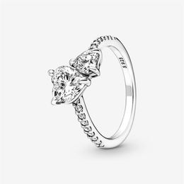 100% 925 Sterling Silver Double Heart Sparkling Ring For Women Wedding Rings Fashion Jewellery Accessories262s