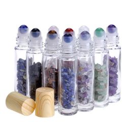 Natural Gemstone Roller Ball Bottle 10ml Rolling Essential Oil Thick Glass Bottles With Crystal Chips Parfume Bottle Tpiml