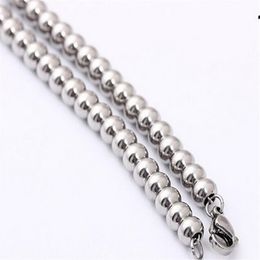 Pure Handmade Jewellery Stainless Steel men's Boys women Fashion Necklace Solid Ball Bead chain silver tone 6mm 8mm 4mm wide c288e