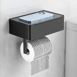 Toilet Roll Holder with Wipes Dispenser Black Multifunction Bathroom Storage Rack Paper Stainless Steel Accessories 231221