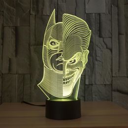Two-Face Man Joker and Batman 3D Abstract Visual 7 Kinds of Colours Change Touch Keys USB Desk Lamp285N