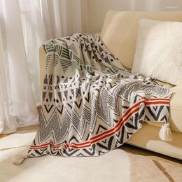 Blankets Boho Knitted Stripes Throw Blanket Tassel Shawl Siesta Soft Comfortable Sofa Scarf Travel Warm Bed End