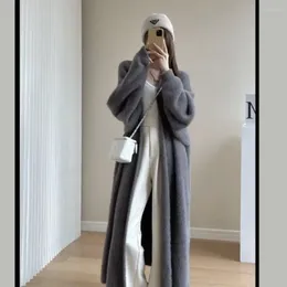 Women's Knits Fluffy Long Cardigan Women Elegant Sleeve Fur Loose Female Knit Sweater Coat 2023 Autumn Winter Street Maxi Lady Outwear